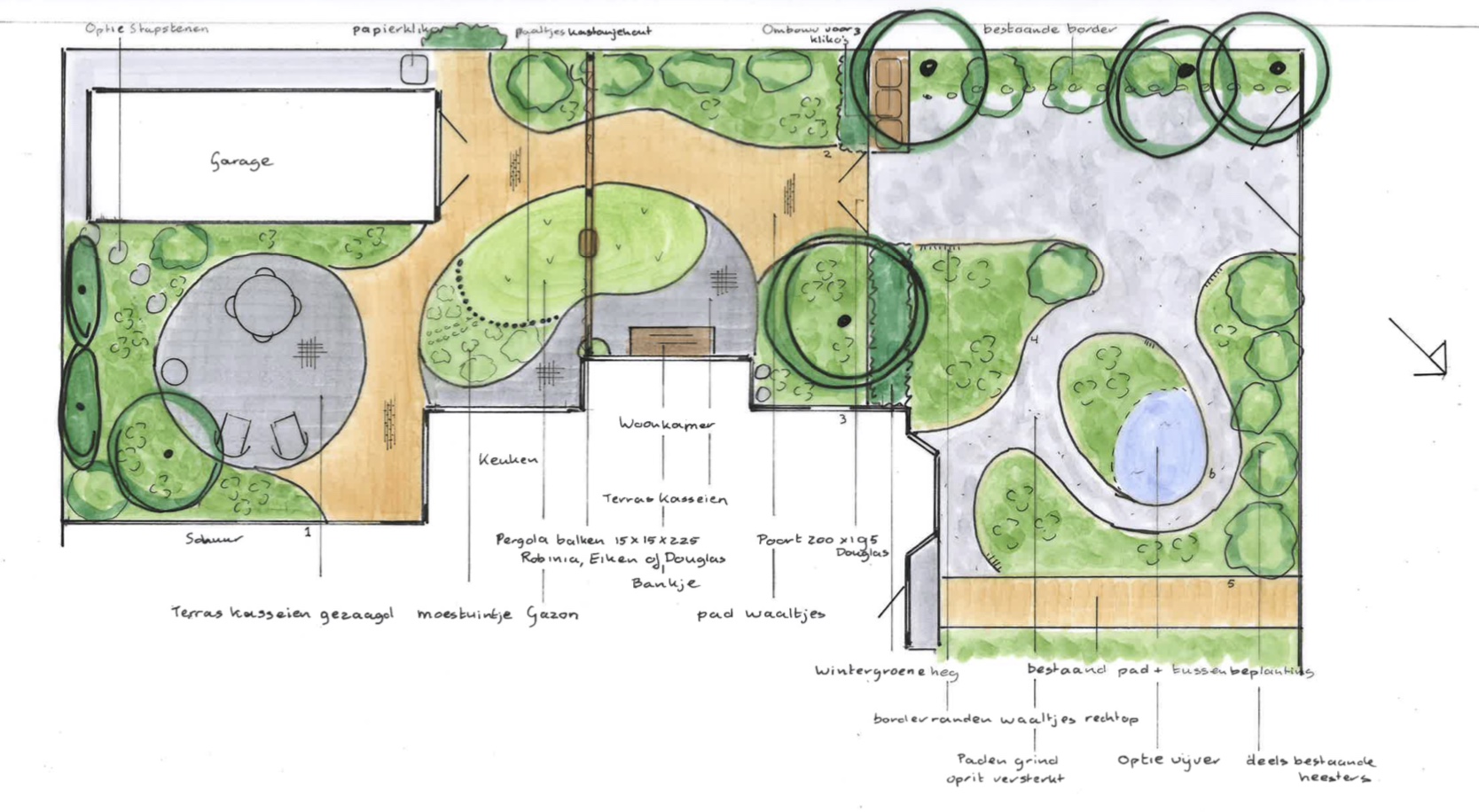 Tuinschets afbeeling van een tuin ontwerp